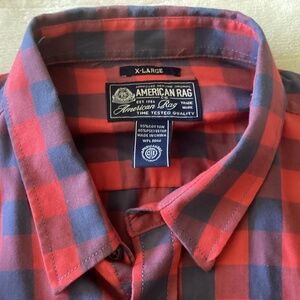 Men’s American Rag Red n Blue Plaid/Striped Button Down Front Pockets Size XL
